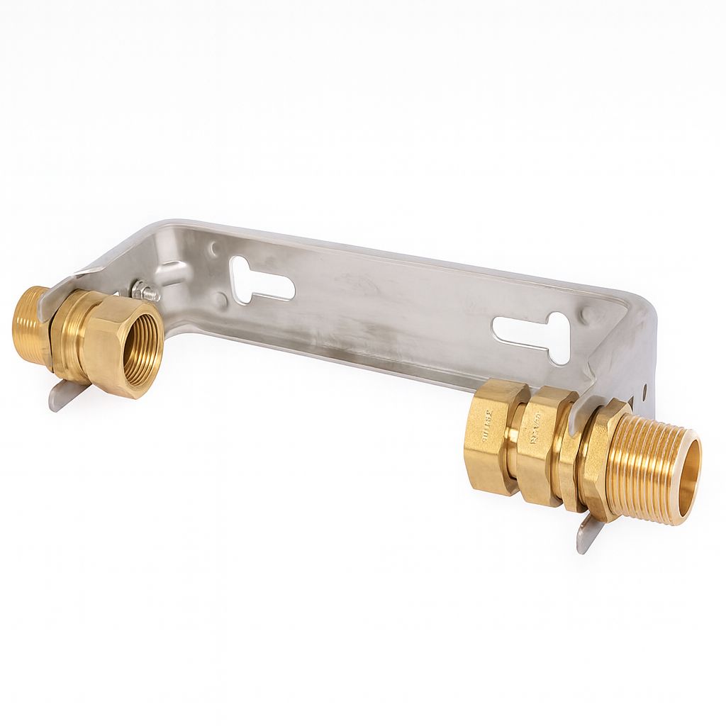Wasserzähler-Einbaubügel QN 2,5 mit Verschraubung 1"x1" Edelstahl starr